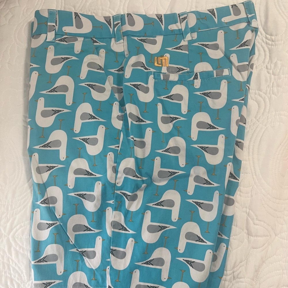 Loudmouth Teal Golf Shorts with Seagull Print